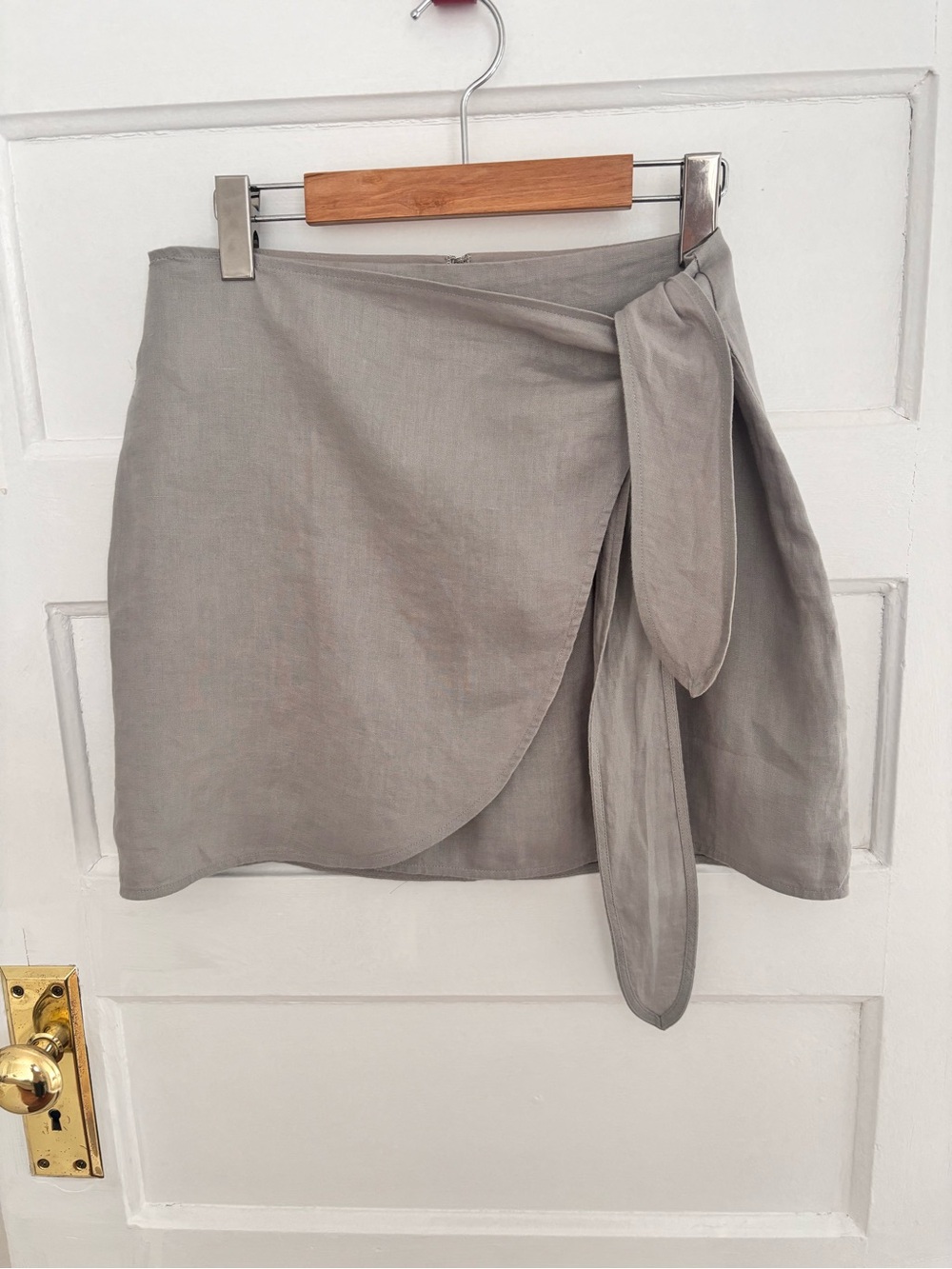 Wilfred Taupe Wrap Mini Skirt with Side Tie